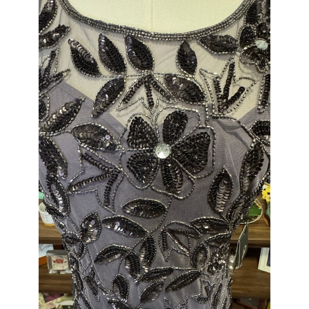 Women's Adrianna Papell Beaded Moonscape Maxi Dress US 6 Grey Black - Picture 4 of 13